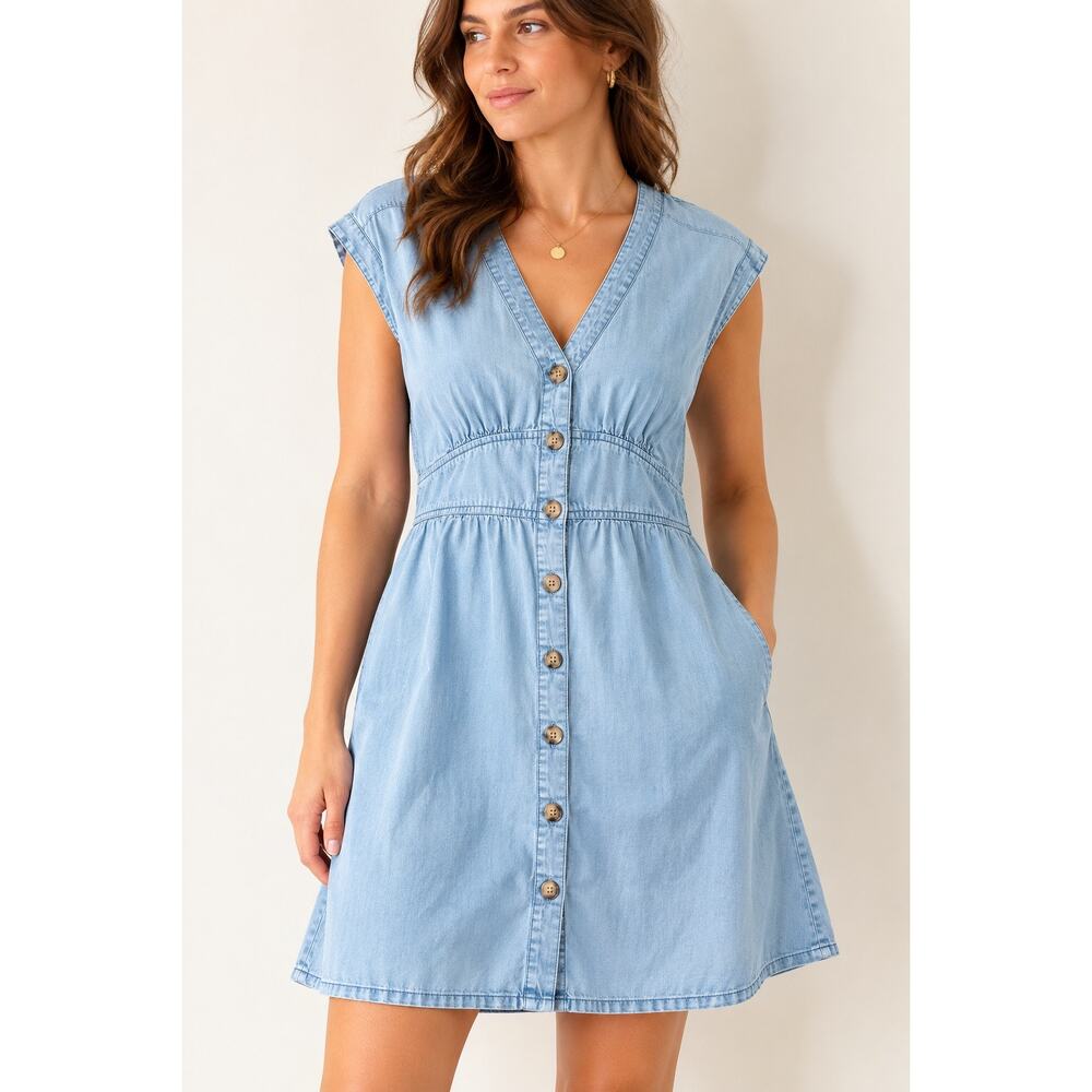 LOFT Chambray Button-Front Flare Dress - Size 16 Lyocell - Picture 2 of 10
